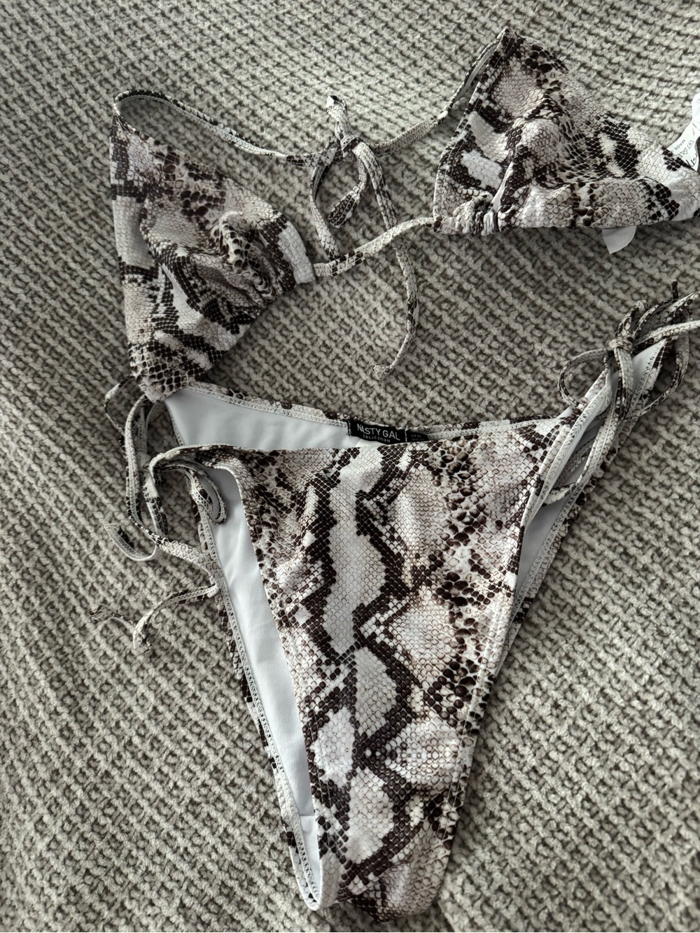 Nasty Gal Snake-Print Tie Triangle Bikini - Brown & Cream